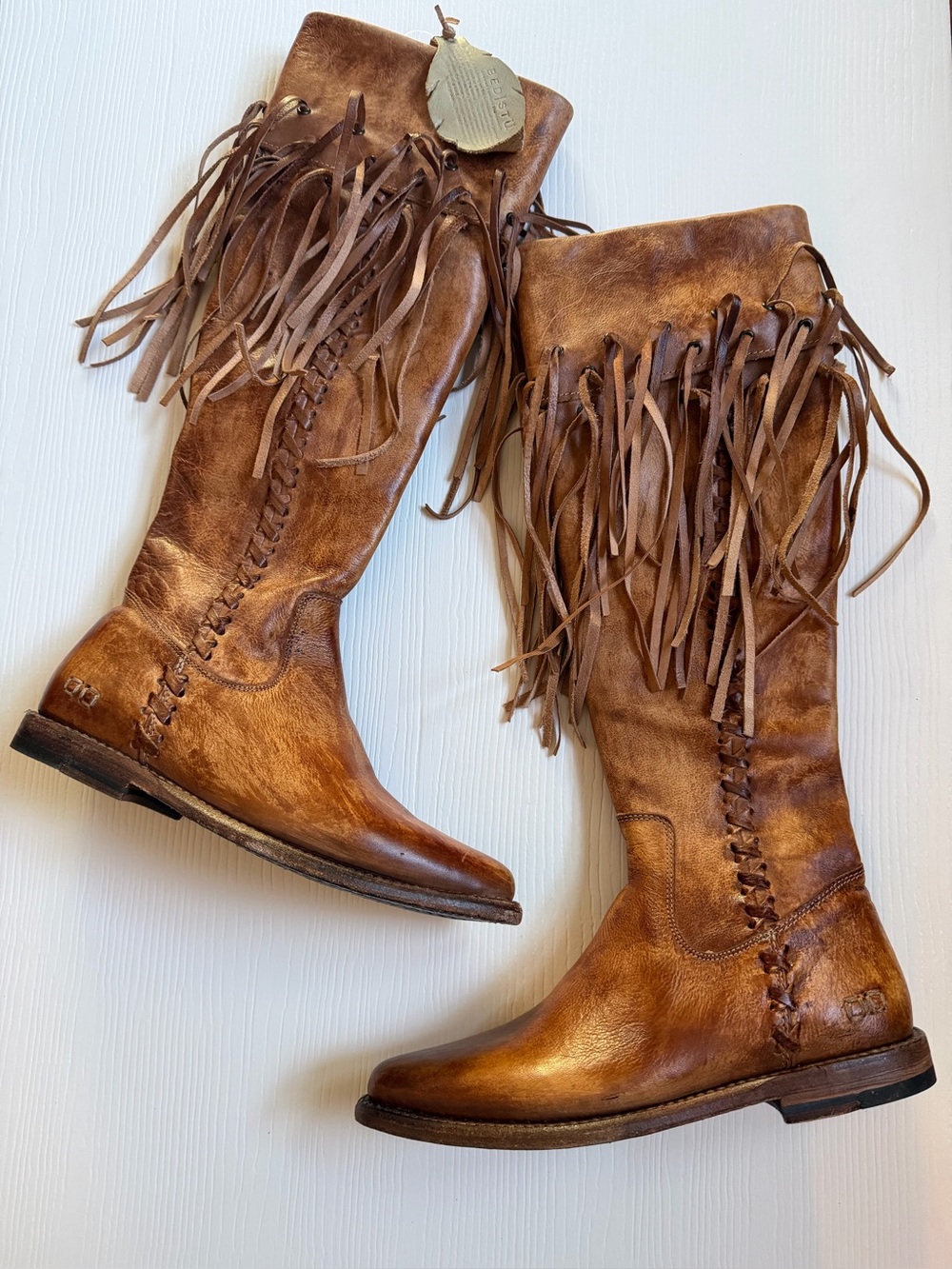NWT Bed Stu Hoplia Womens Brown Leather Zipper Knee High Boots sz 7 Western Boho